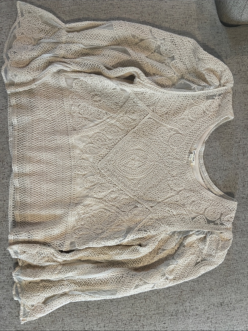 Ultra Pink Women's Cream Lace Long-Sleeve Crochet Blouse